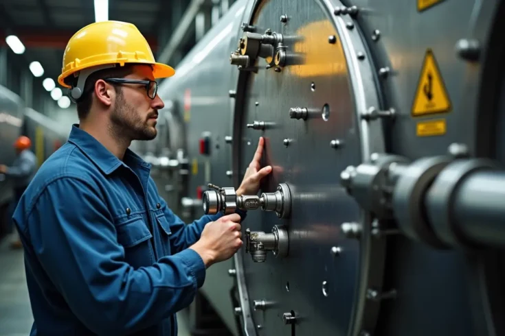 technician maintaining boiler system for improved efficiency and safety